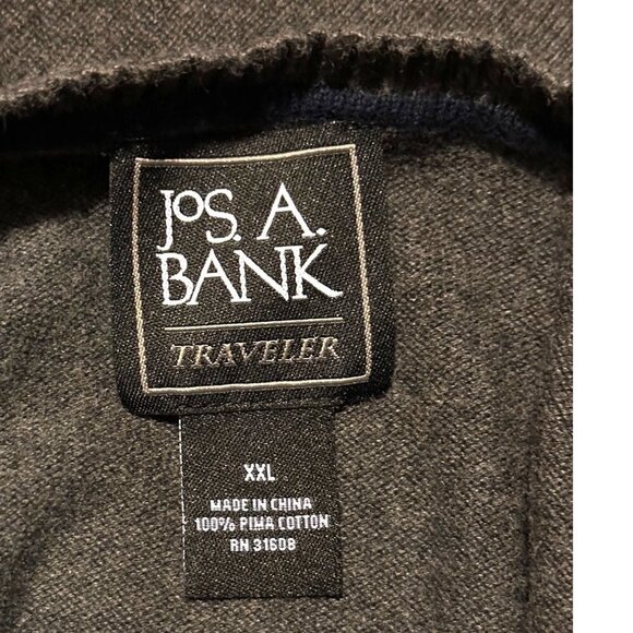 Jos A Bank Traveler 100% Pima Cotton V-Neck Sweater XXL Heather Gray EUC - Picture 5 of 11